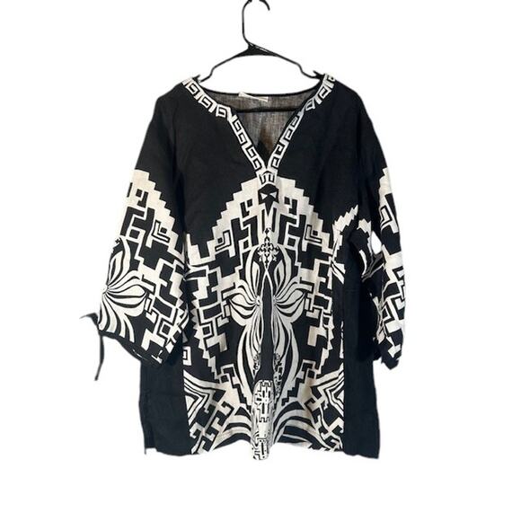JM Collections Black White Tribal Aztec Geometric Statement Blouse Women Sz 3X - Picture 1 of 11